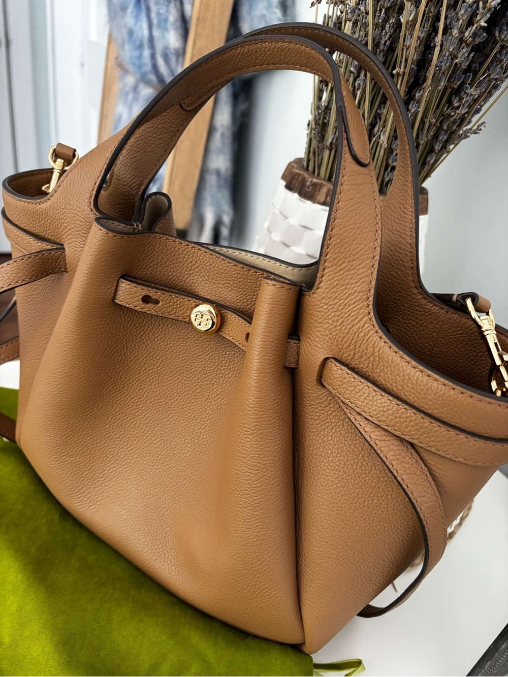Tory Burch Pebbled Leather Crossbody in Tan